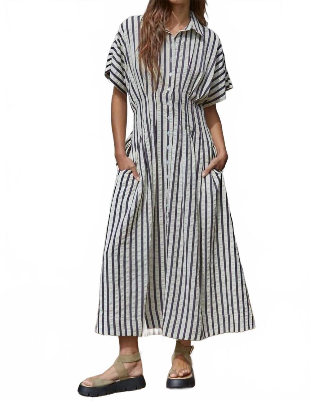 NEW BY TOGETHER striped buttondown maxi shirtdress in navy cream